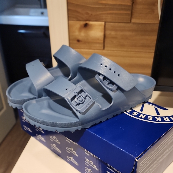 Birkenstock Shoes - Birkenstock Light Blue Slip-On Sandals
